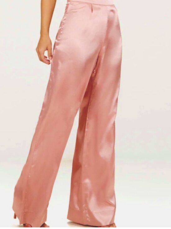 Nasty Gal Pants - Nasty Gal Take it in Your Stride Wide Leg Pink Satin Pants